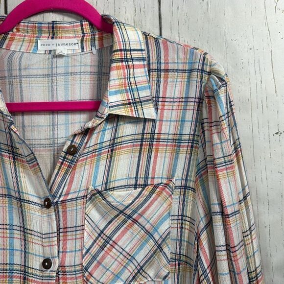 Coco + Jaimeson Plaid Long Sleeve Button Front Romper Multicolor Check Size L - Picture 4 of 16